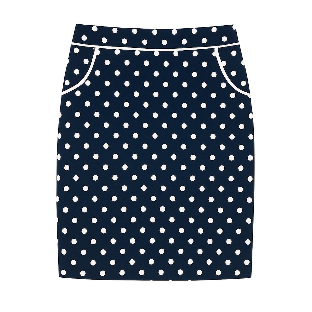 Vintage Eloquii Navy and White Polka Dot Pencil Skirt 50s/60s Retro - Picture 2 of 12